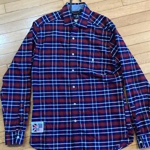 Psycho Bunny Men’s Button Up Plaid Flannel Pima Cotton Shirt Sz Medium Red/Blue